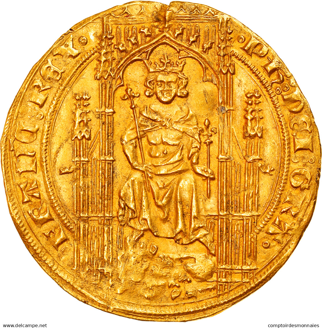 Monnaie, France, Philippe VI, Lion D'or, Undated (1338), TTB+, Or, Duplessy:250 - 1328-1350 Philippe VI Le Fortuné