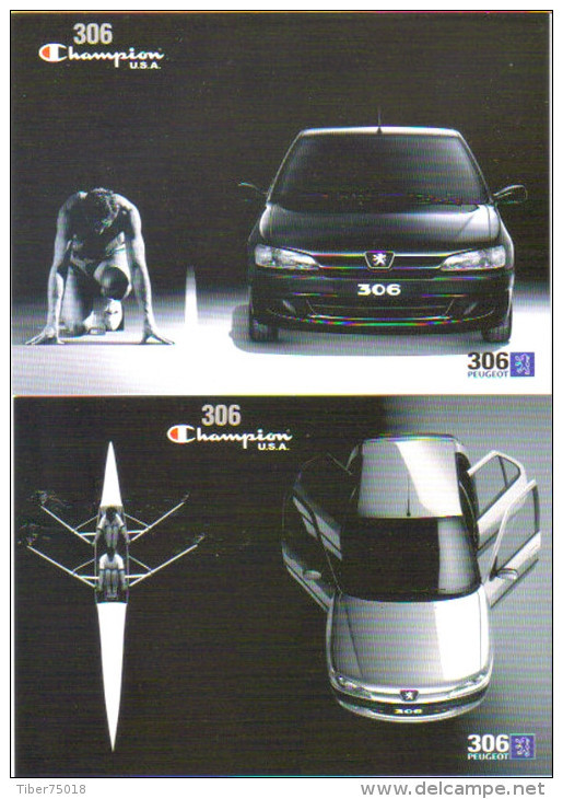 2 Cartes Postales édition "Carte à Pub" - 306 Peugeot (voiture) - Champion U.S.A. - Advertising