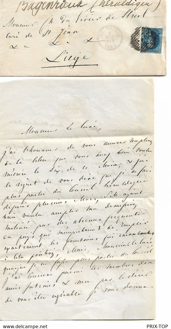 REF4431/ TP Médaillon S/Lettre Avec Contenu Oblitération 24 + C.Bruxelles 8/10/1857 > Curé à Liège C.d'arrivée - Balkenstempel: Einladungen