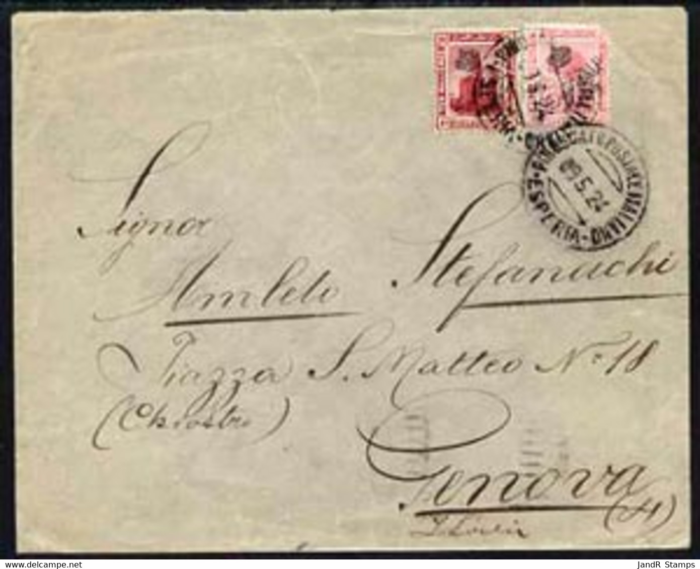 Egypt 1924 Ship Cover To Genova Bearing 5m (damaged) & 10m Adhesives Cancelled Steamboat ESPERIA Date Stamp Of 9.5.24 (M - Unused Stamps