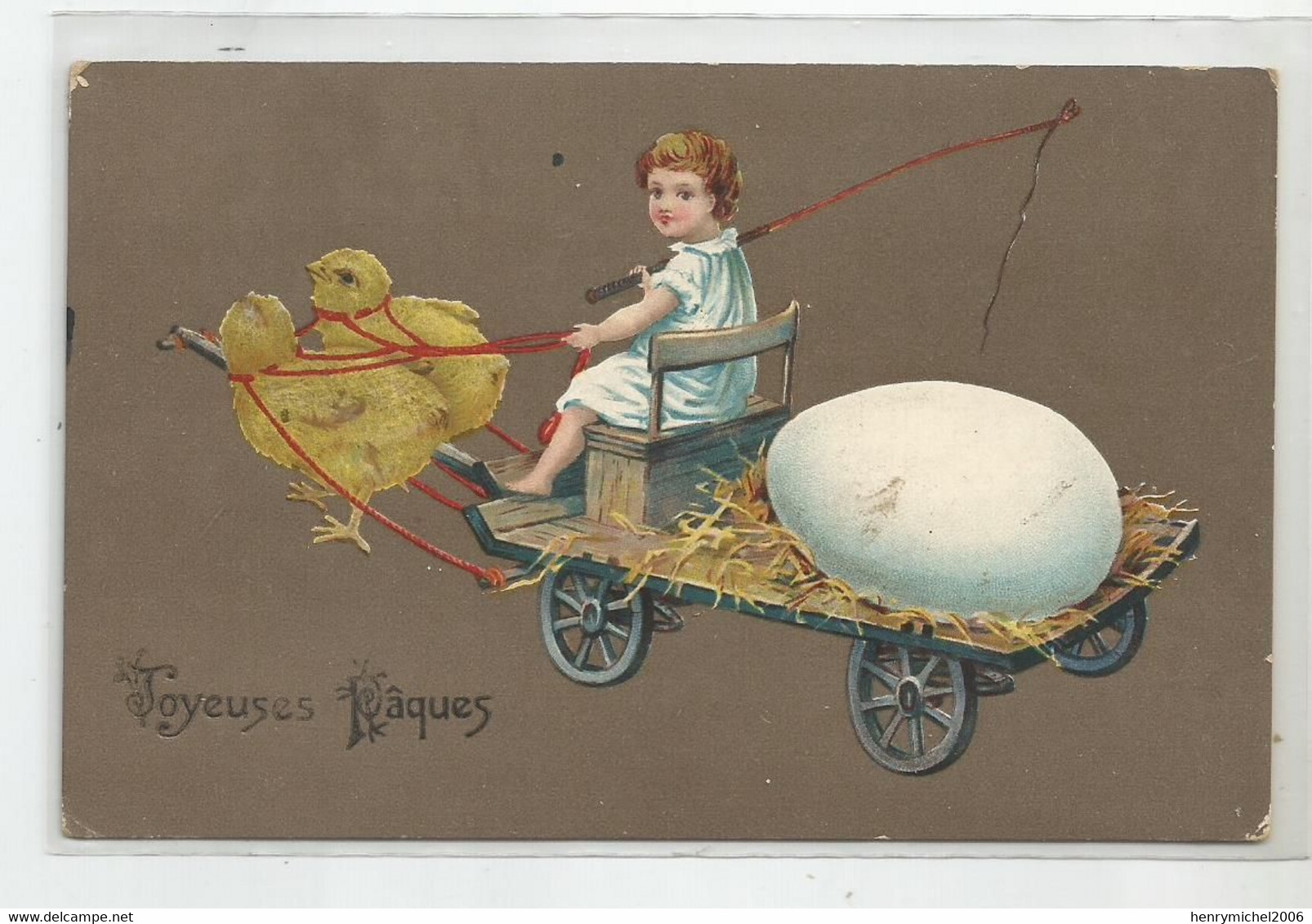 Cpa Fantaisie Joyeuses Paques Attelage Poussins Transport Oeuf 1905 - Pasqua