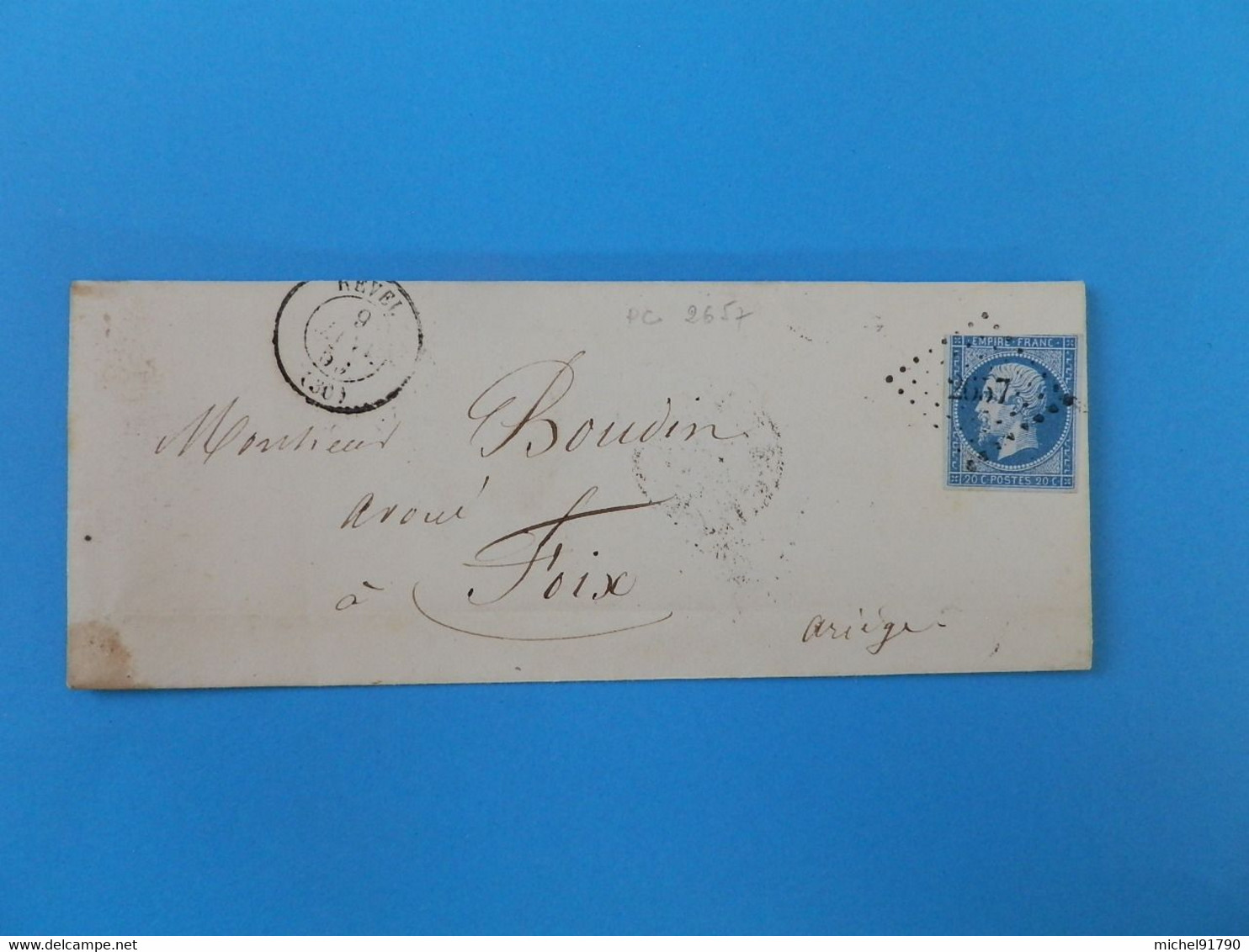 EMPIRE NON DENTELE 14 SUR LETTRE DE REVEL A LAVELANET DU 9 JANVIER 1859 (PETIT CHIFFRE 2657) - 1849-1876: Classic Period