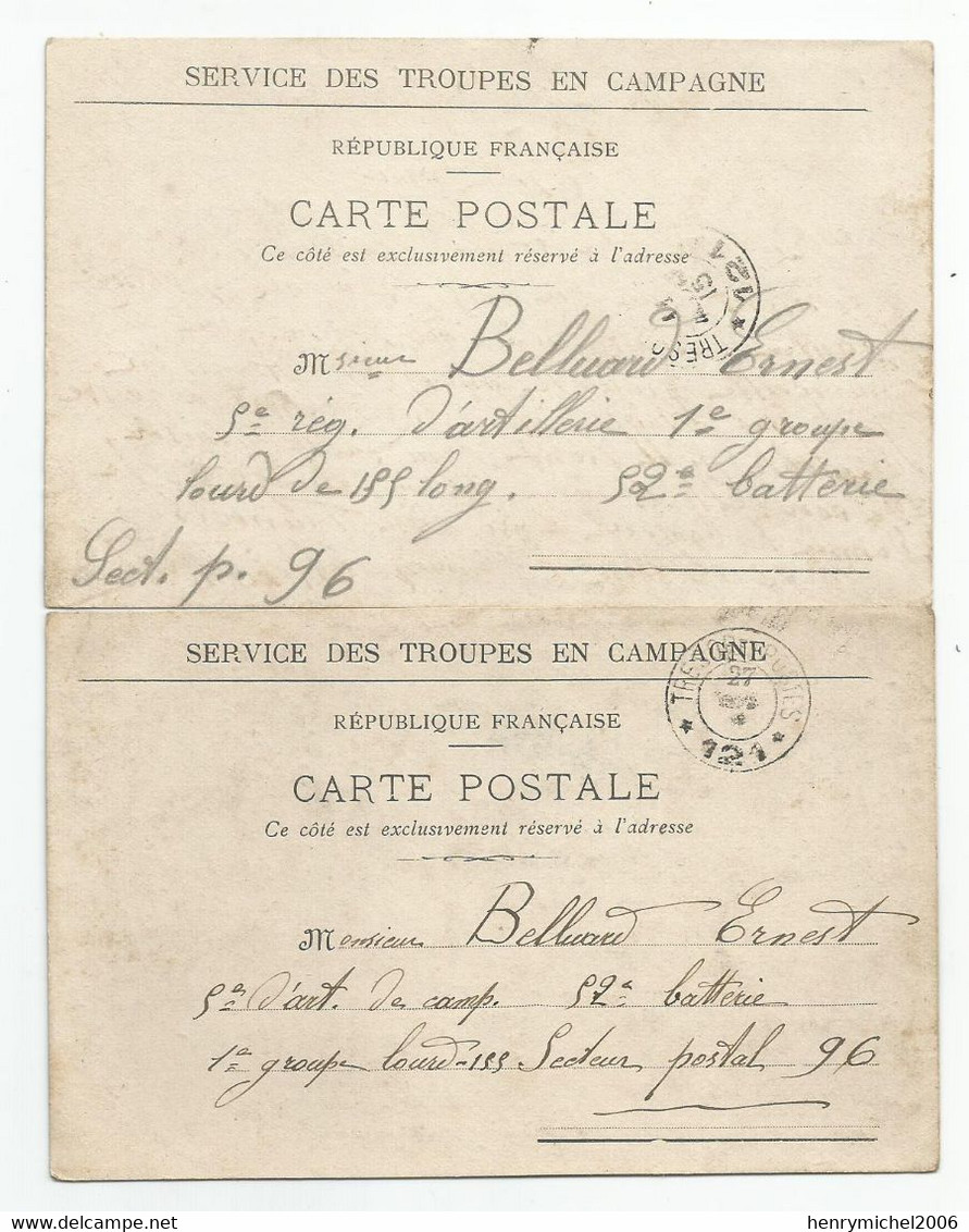 Carte De Franchise Militaire Service Des Troupes En Campagne 1915 Du 2e Artillerie 42 Bat Secteur 121 Lot 2 Cpa - Brieven En Documenten