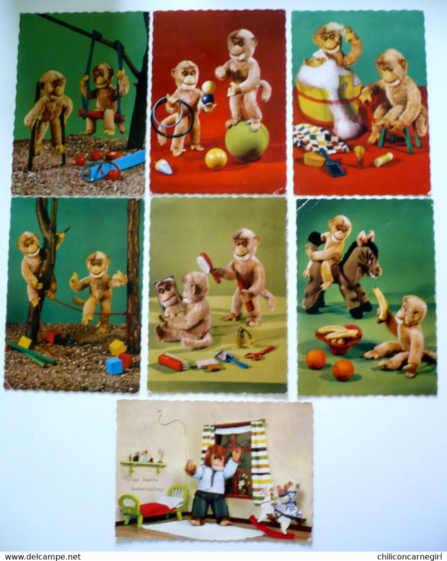 7 Cp Dentelées - Anthropomorphisme - Singe En Peluche Humanisé - Balançoire Manucure Bain Jeux Coiffeur Monkey - 5 - 99 Cartes