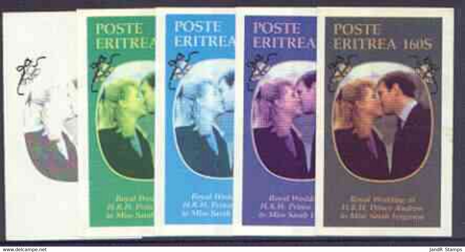 Eritrea 1986 Royal Wedding Imperf Souvenir Sheet (160s) Progressive Proofs, Comprising Single Colour, 2-colour, Two X 3- - Erythrée