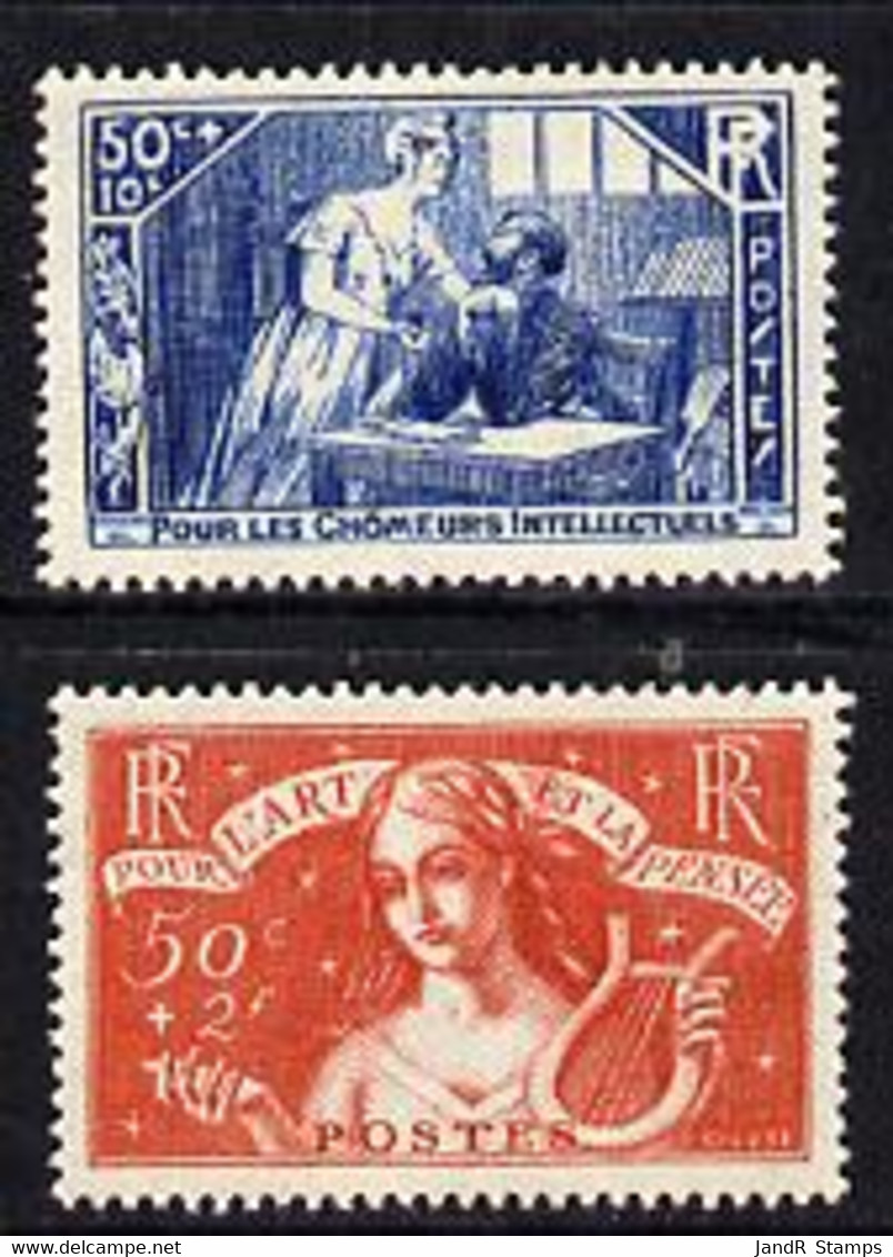 France 1935 Unemployed Intellectuals Fund Set Of 2 Mounted Mint, SG 532-3 - Altri & Non Classificati