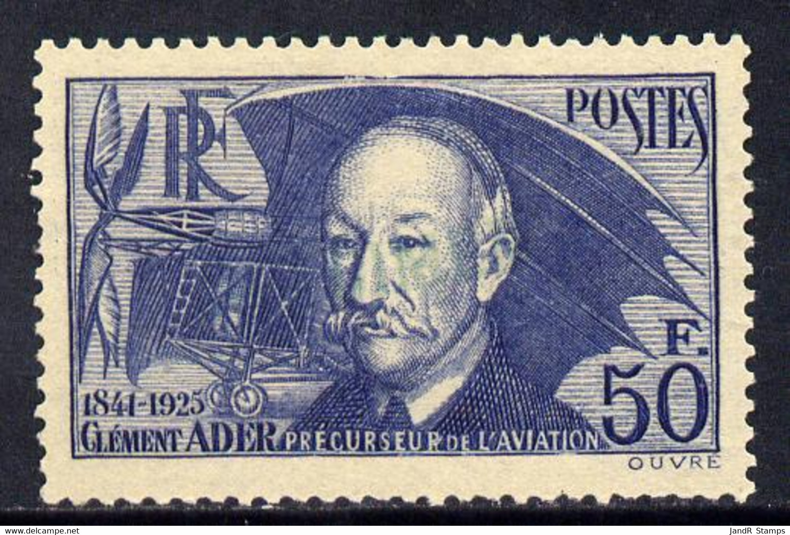 France 1938 Clement Ader (air Pioneer) Unused Without Gum With Very Feint SPECIMEN H/stamp As SG612a - Andere & Zonder Classificatie