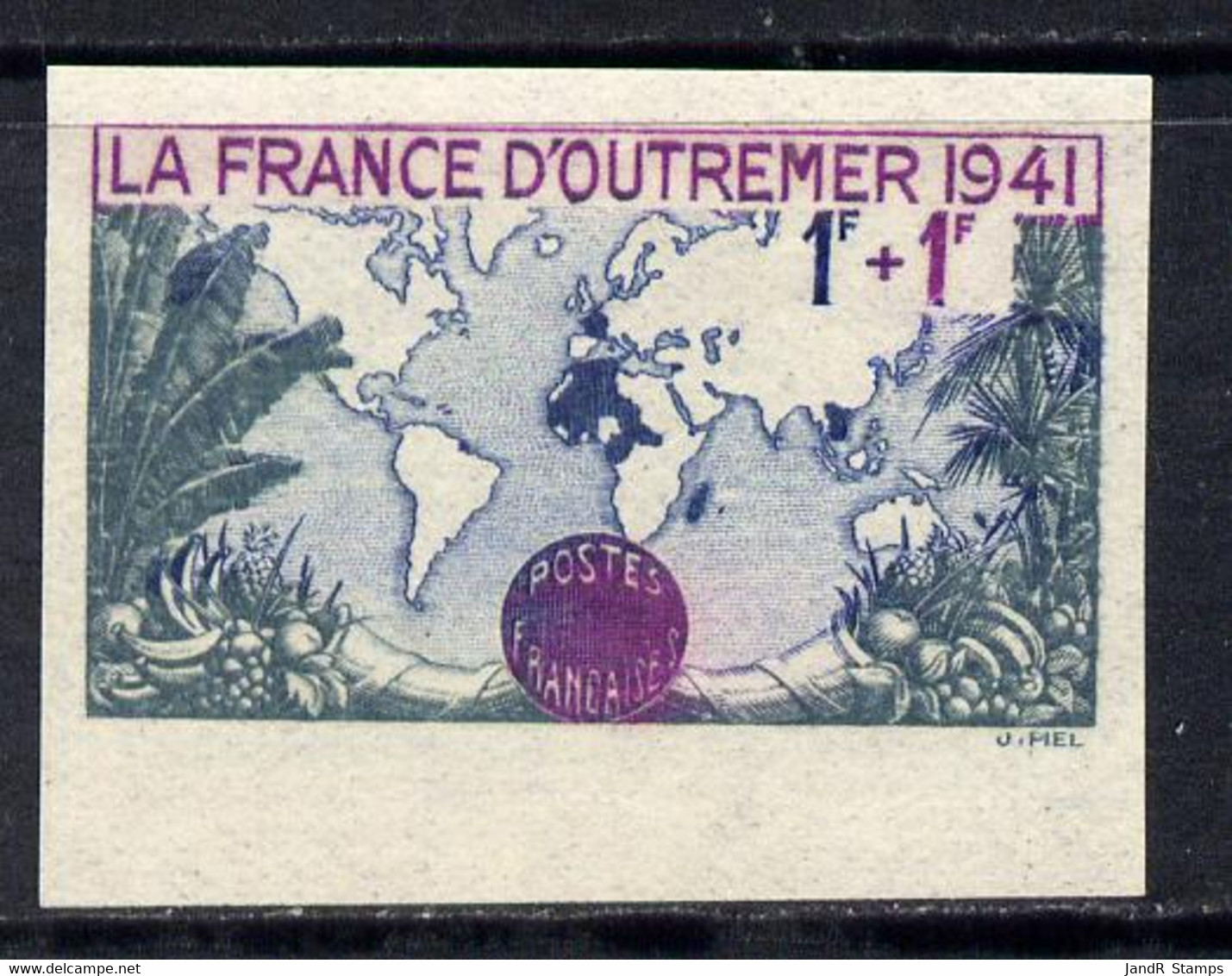 France 1941 Overseas Propaganda 1f+1f Imperf In Issued Colours Mounted Mint As SG 708 - Autres & Non Classés