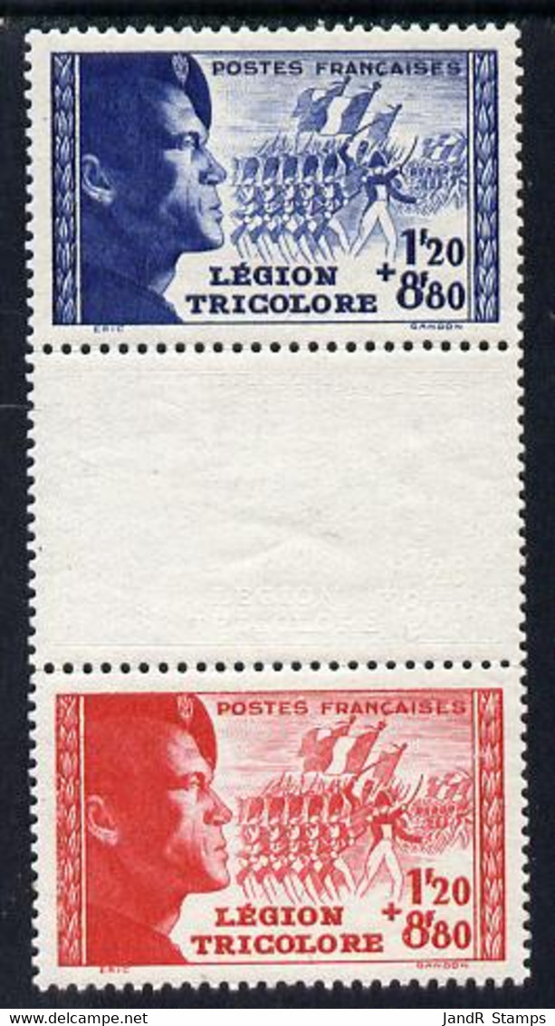 France 1942 Tricolour Legion Set Of 2 In Se-tenant Gutter Pair U/m As SG 769-70 - Autres & Non Classés