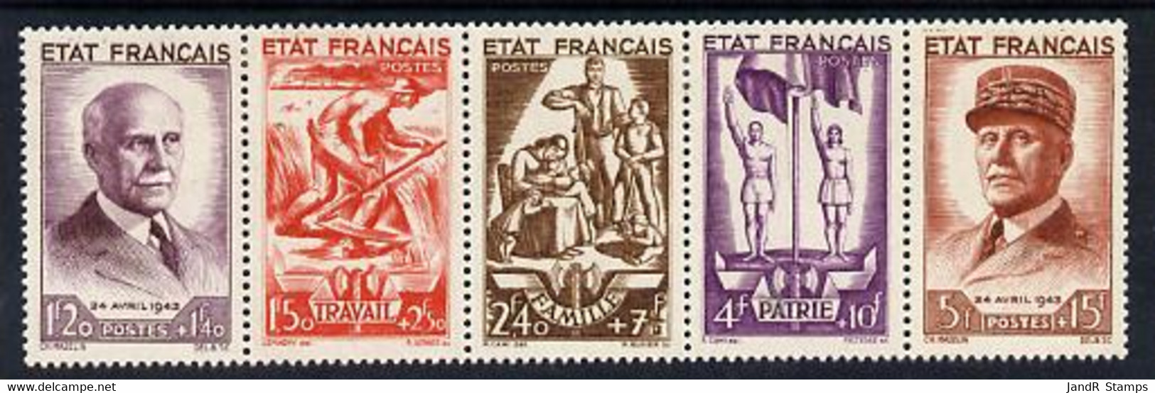 France 1943 National Relief Fund Strip Of 5 Mounted Mint SG 780a - Altri & Non Classificati