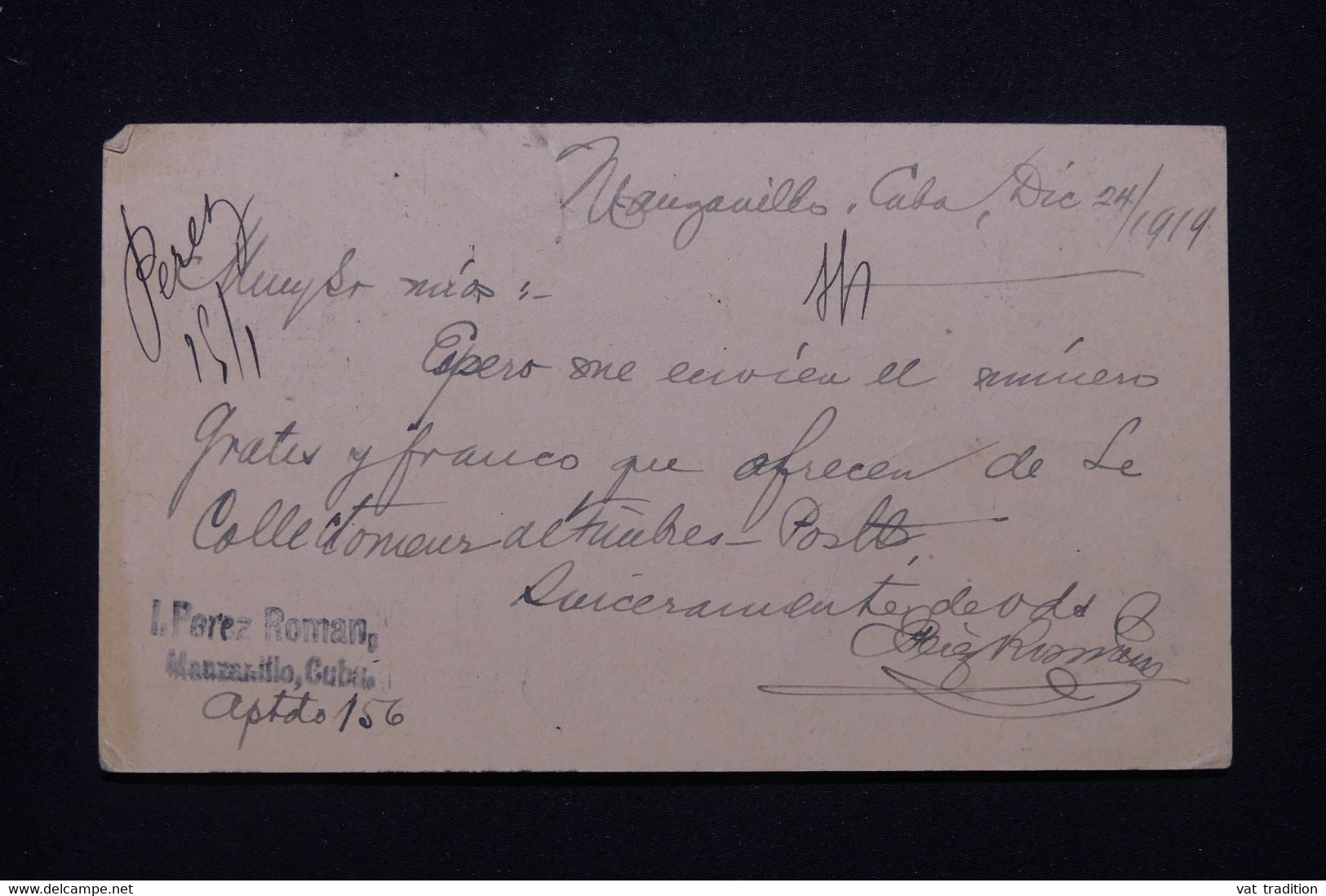 CUBA - Entier Postal  De Manzanillo Pour Paris En 1919 - L 99762 - Covers & Documents