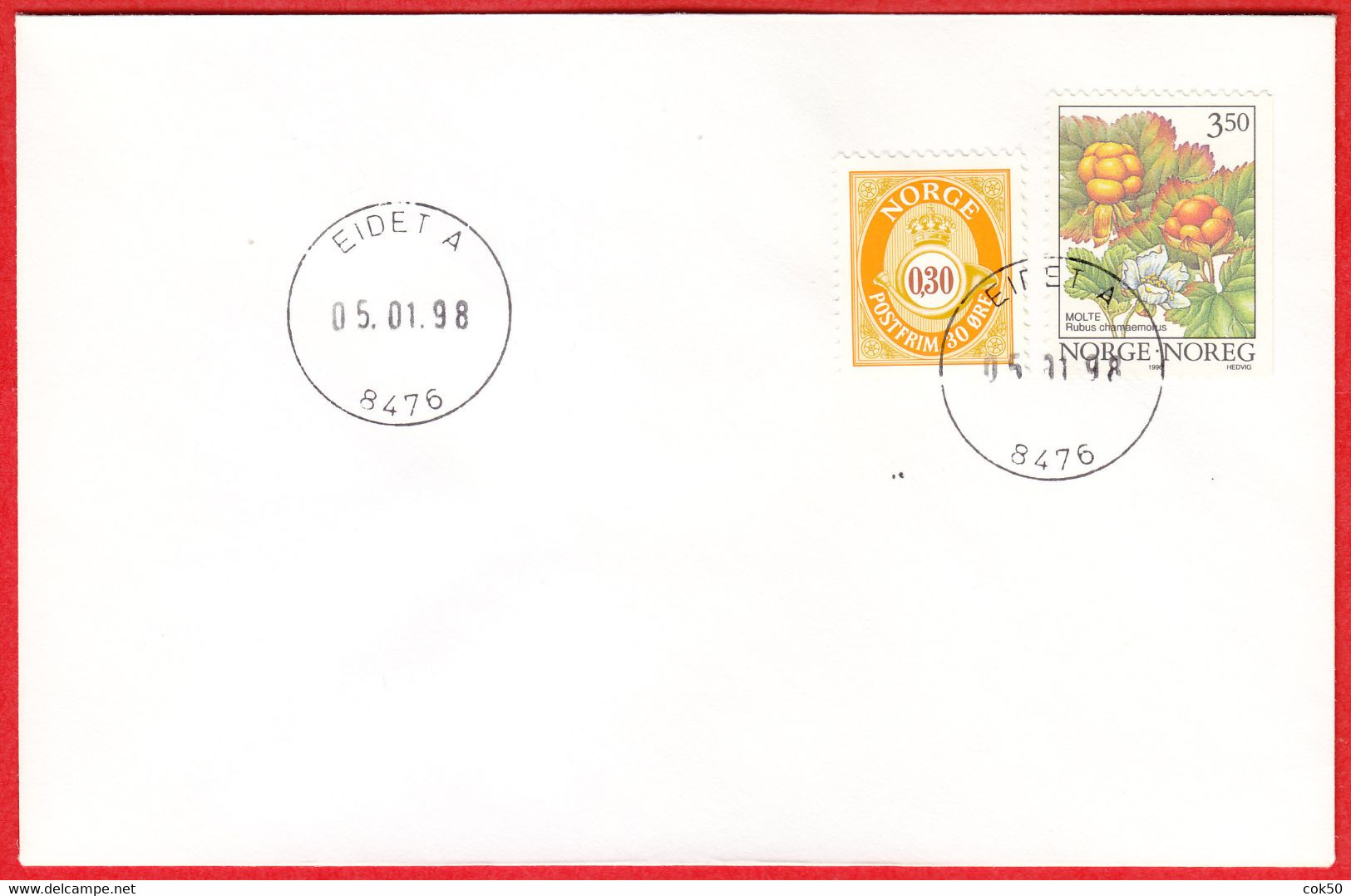 NORWAY -  8476 EIDET A (Nordland County) - Last Day/postoffice Closed On 1998.01.05 - Emisiones Locales