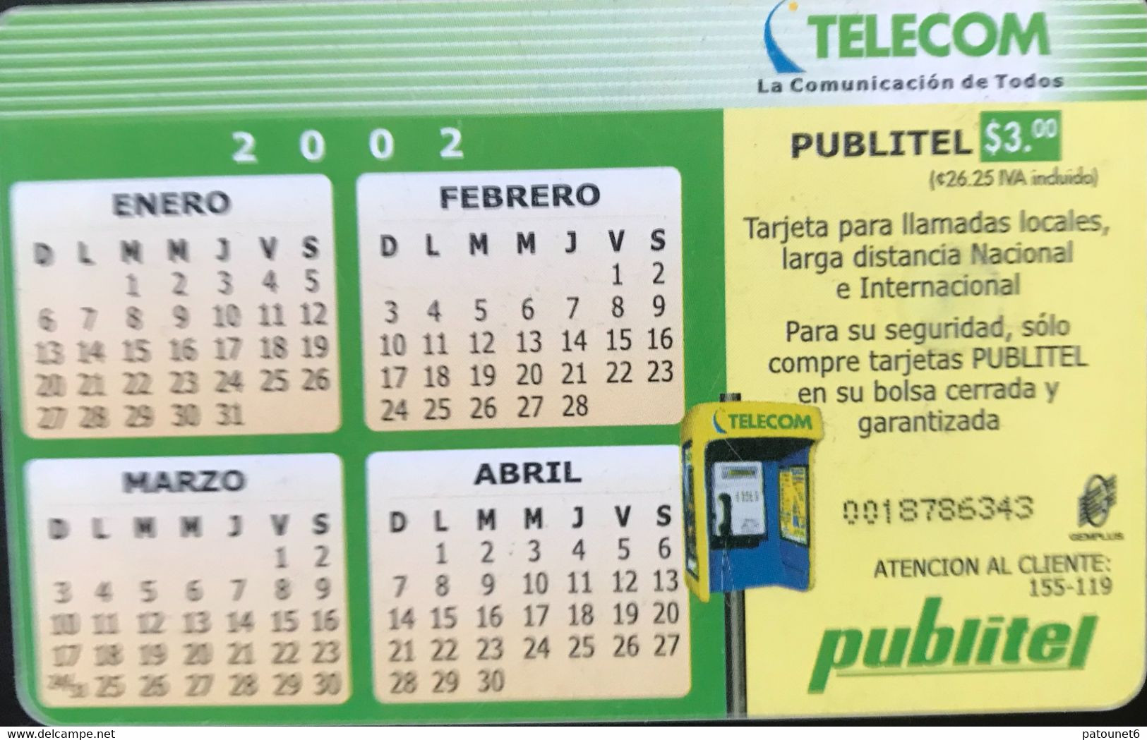 SALVADOR  -  Phonecard  -  Publitel  - Feliz Ano 2002  -  $ 3,00 - El Salvador