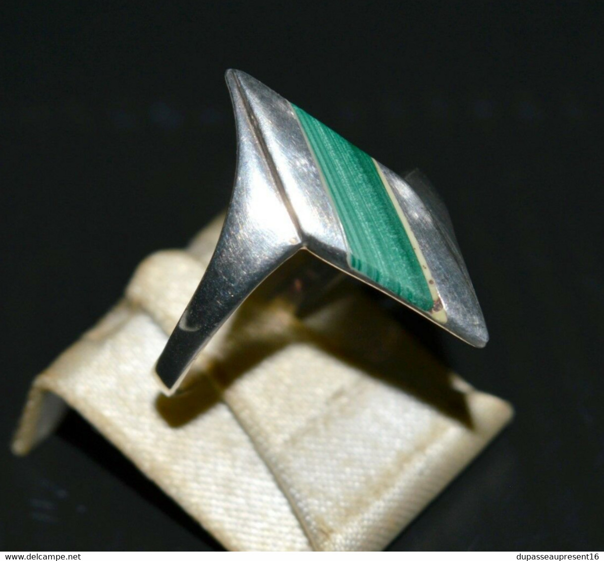 JOLIE BAGUE ARGENT ANCIENNE Poinçon 925e & Malachite Fond De Stock Bijoutier XXe Collection Vitrine Bijou Ancien Bijoux - Ringe