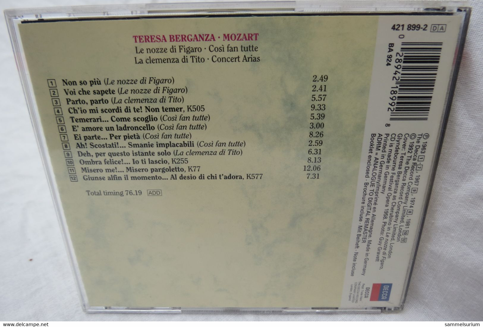 CD "Teresa Berganza" Mozart, Opern Gala - Opera / Operette