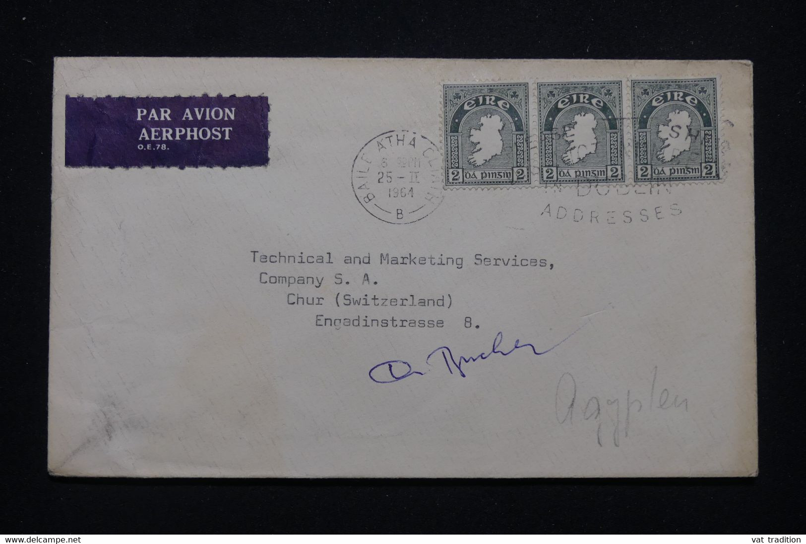 IRLANDE - Enveloppe De Baile Átha Cliath Pour La Suisse En 1964 - L 99788 - Storia Postale