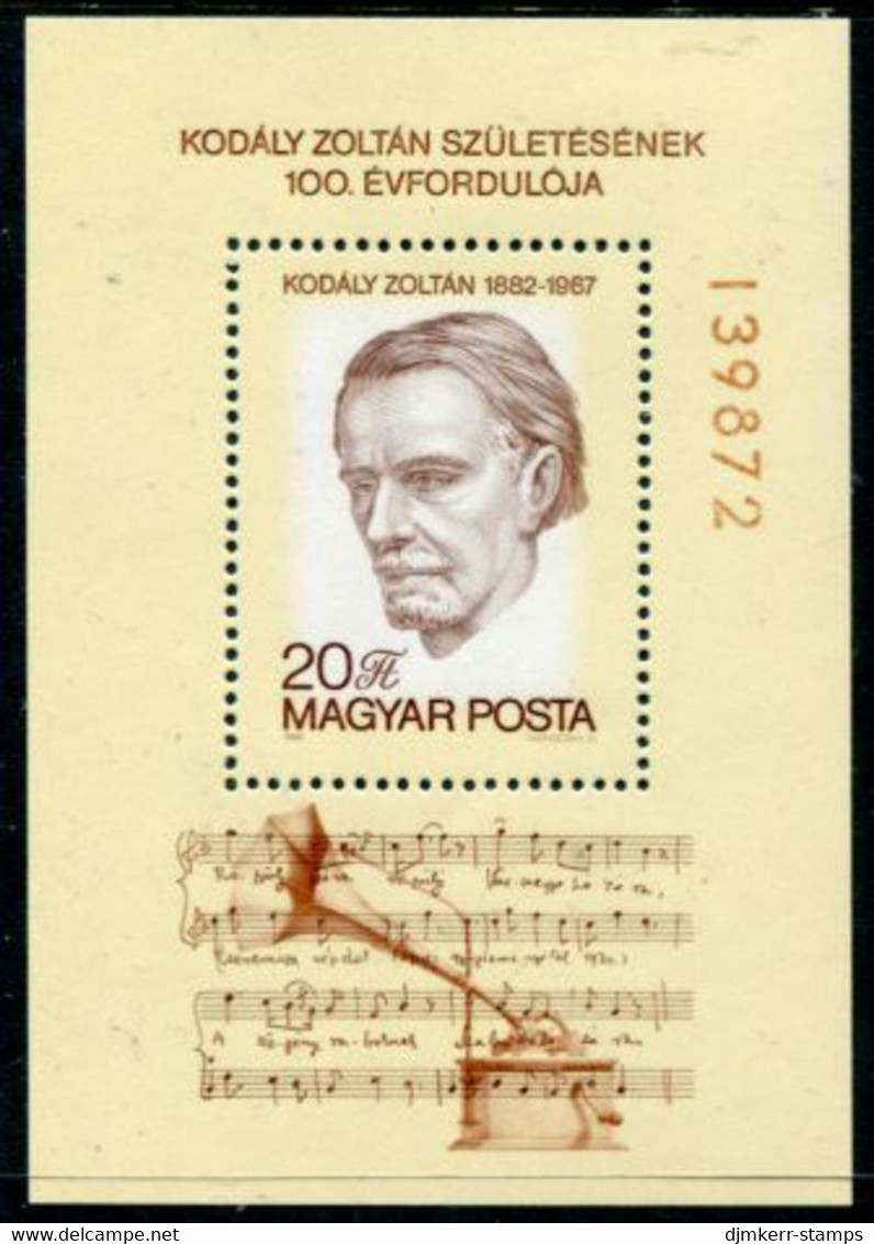 HUNGARY 1982 Kodaly Centenary Block MNH / **.  Michel Block 160 - Hojas Bloque