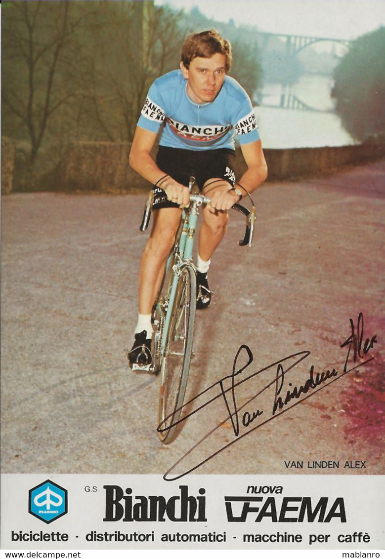 CARTE CYCLISME ALEX VAN LINDEN SIGNEE TEAM BIANCHI 1979 - Radsport