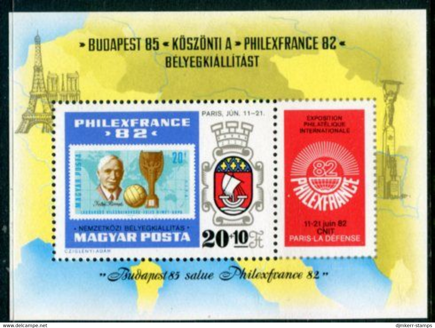 HUNGARY 1982  PHILEXFRANCE Stamp Exhibition Block MNH / **.  Michel Block 157 - Unused Stamps