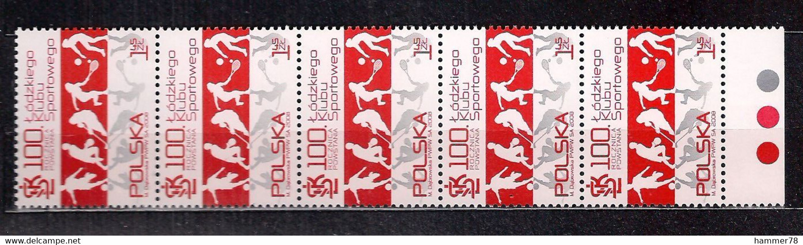 POLAND 2008 100th ANNIVESARY Of ESTABLISHMENT Of THE LODZ SPORTS CLUB (ŁKS) STRIP Of 5 MNH - Ongebruikt