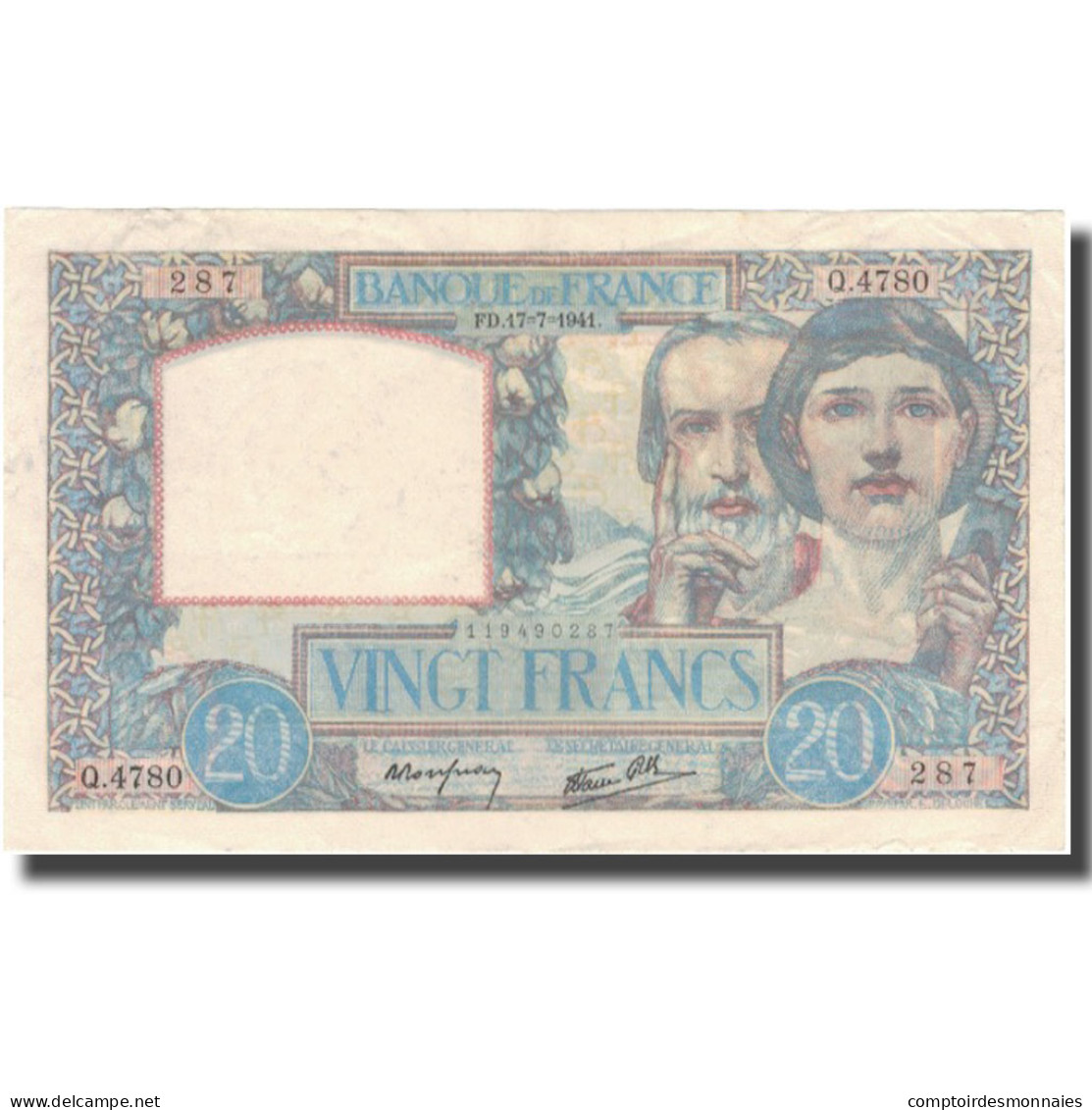 France, 20 Francs, Science Et Travail, 1941, 1941-07-17, SUP, Fayette:12.16 - 20 F 1939-1942 ''Science Et Travail''