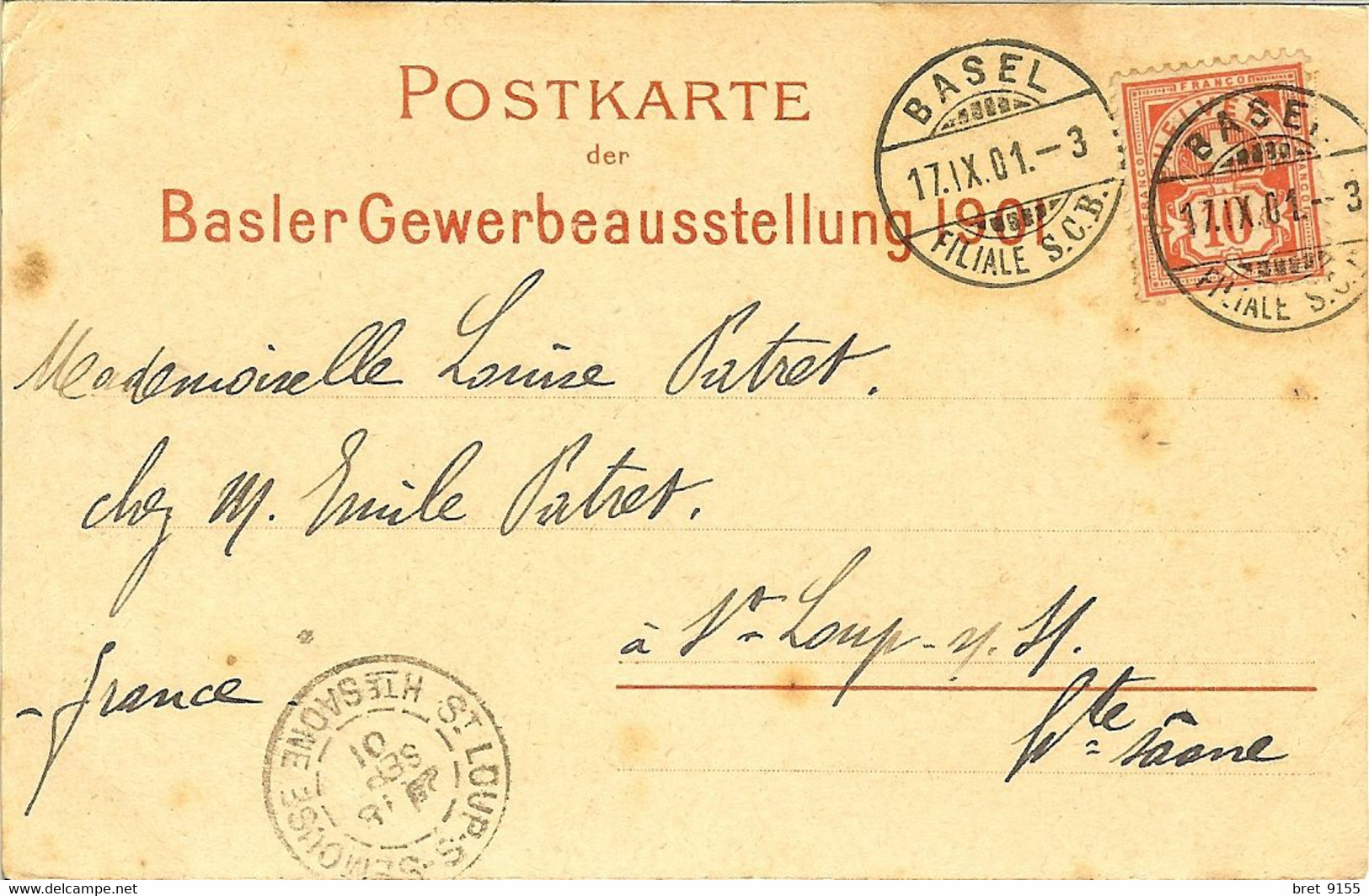 SUISSE BASLER BALE GEWERBE AUSSTELLUNG 1901 17 SEPTEMBRE 1901 EXPOSITION DE BALE BELLE CARTE - Basilea