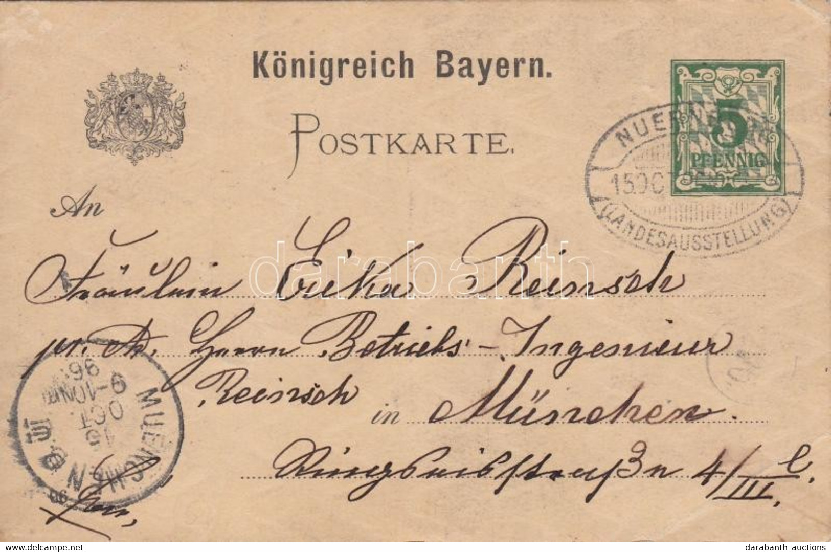1896 Nürnbergi Országos Kiállítás Díjjegyes Képeslap Alkalmi Bélyegzéssel / Nürnberg Exposition Private PS-card With Spe - Other & Unclassified