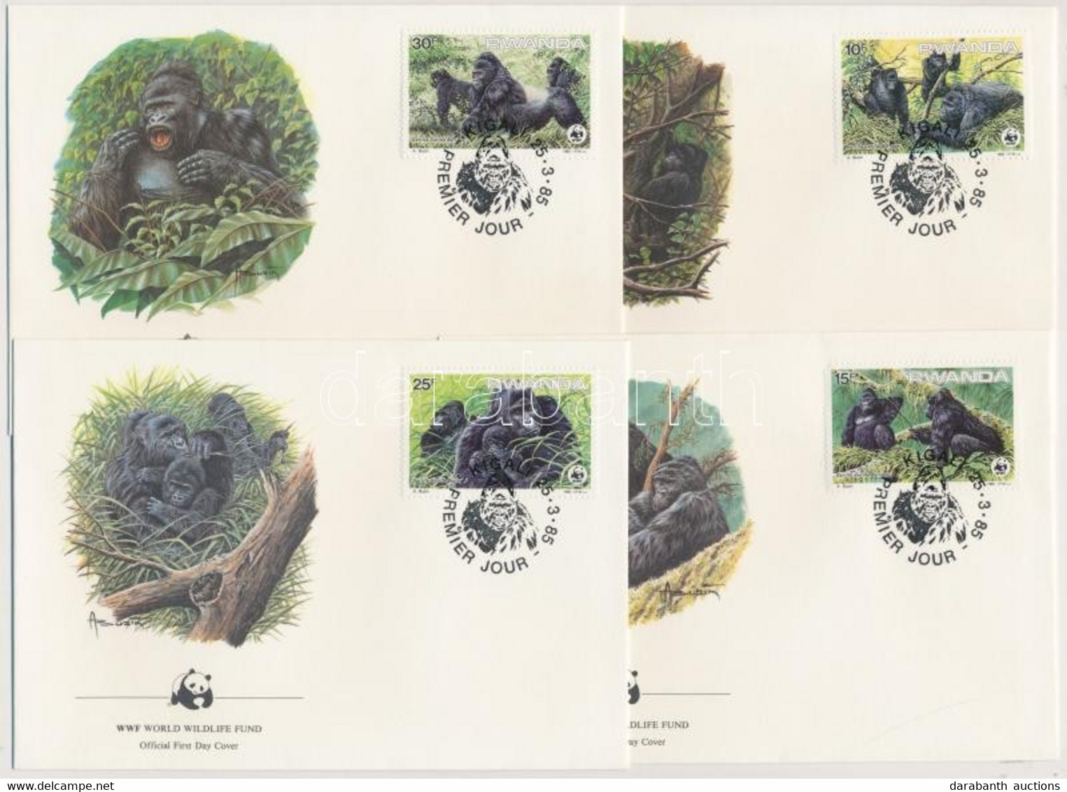 1985 WWF Hegyi Gorilla Sor 4 FDC-n Mi 1292-1295 - Altri & Non Classificati