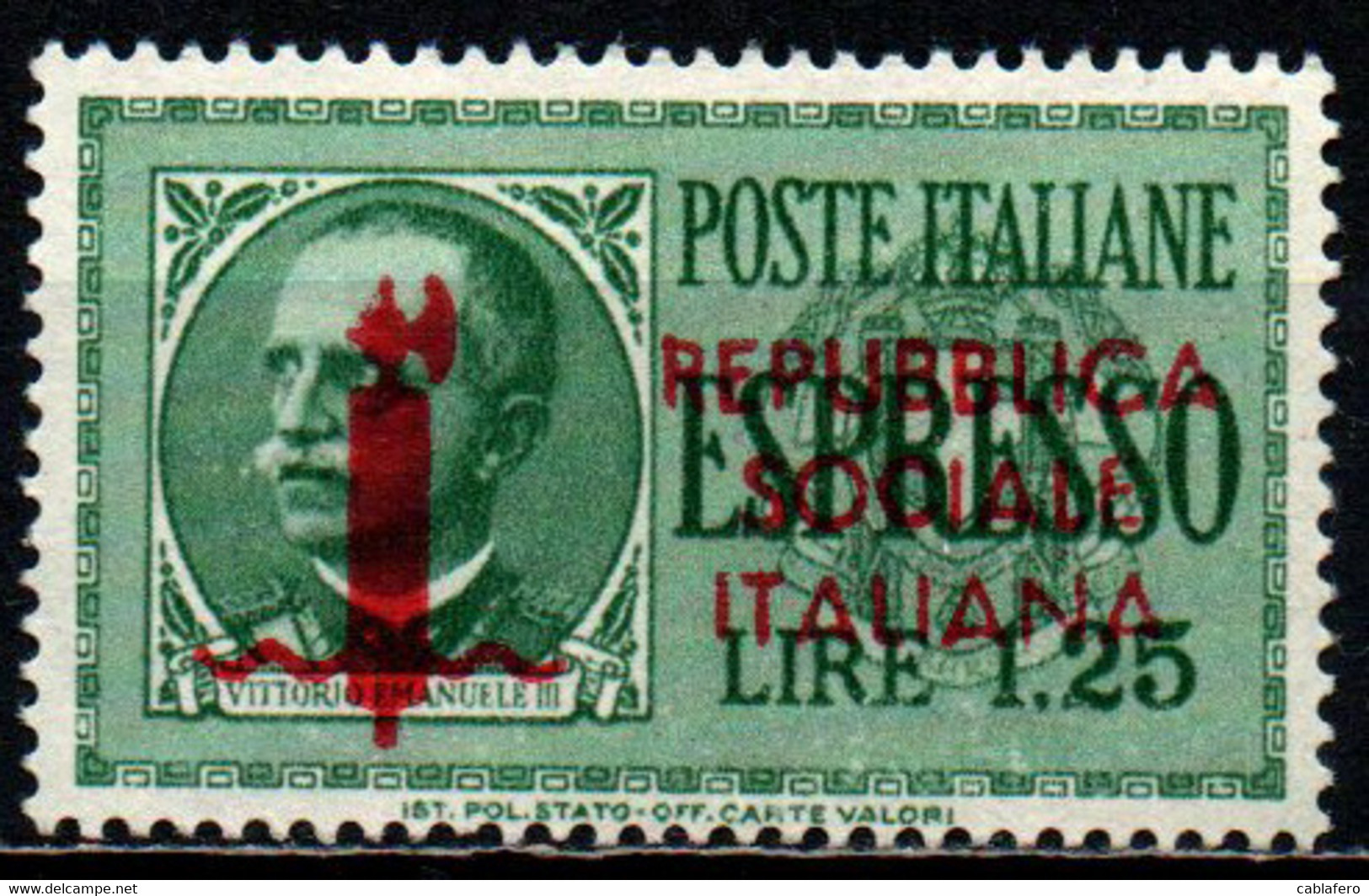ITALIA RSI - 1944 - EFFIGIE DEL RE VITTORIO EMANUELE III CON SOVRASTAMPA - SENZA GOMMA - Correo Urgente