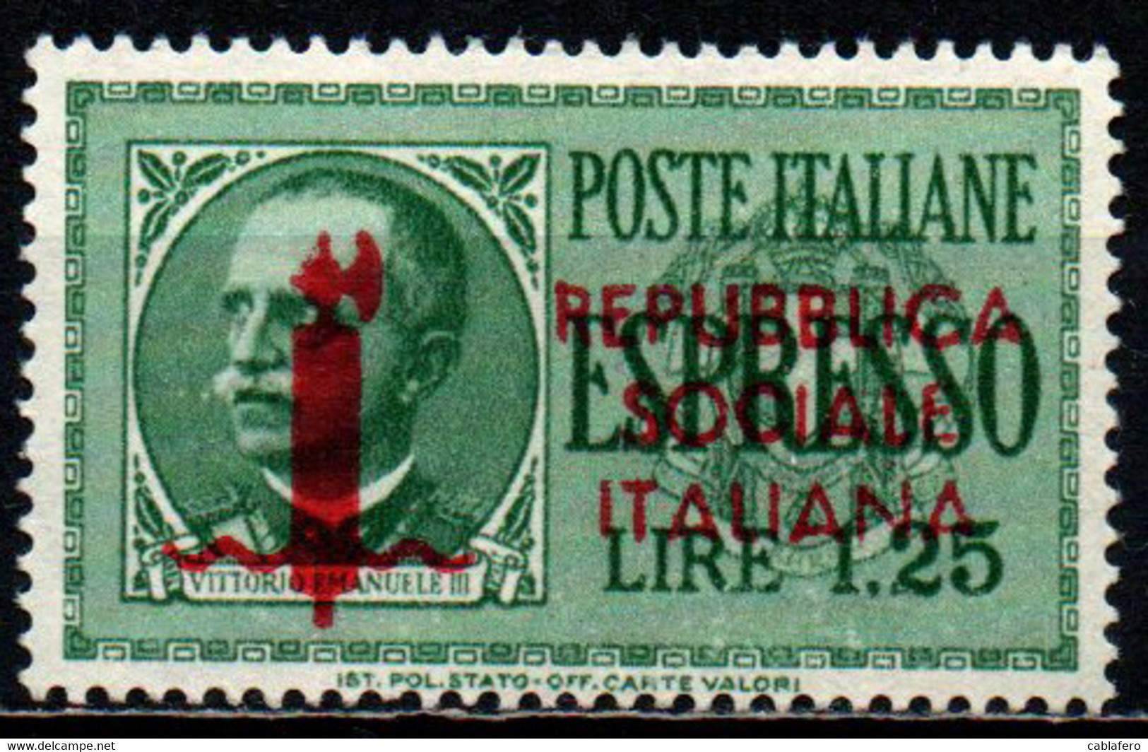 ITALIA RSI - 1944 - EFFIGIE DEL RE VITTORIO EMANUELE III CON SOVRASTAMPA - SENZA GOMMA - Eilsendung (Eilpost)