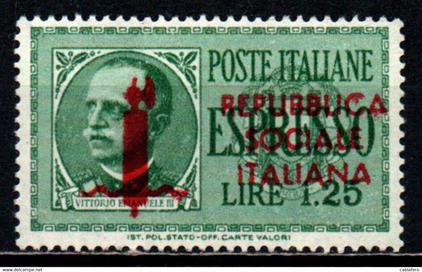 ITALIA RSI - 1944 - EFFIGIE DEL RE VITTORIO EMANUELE III CON SOVRASTAMPA - SENZA GOMMA - Exprespost