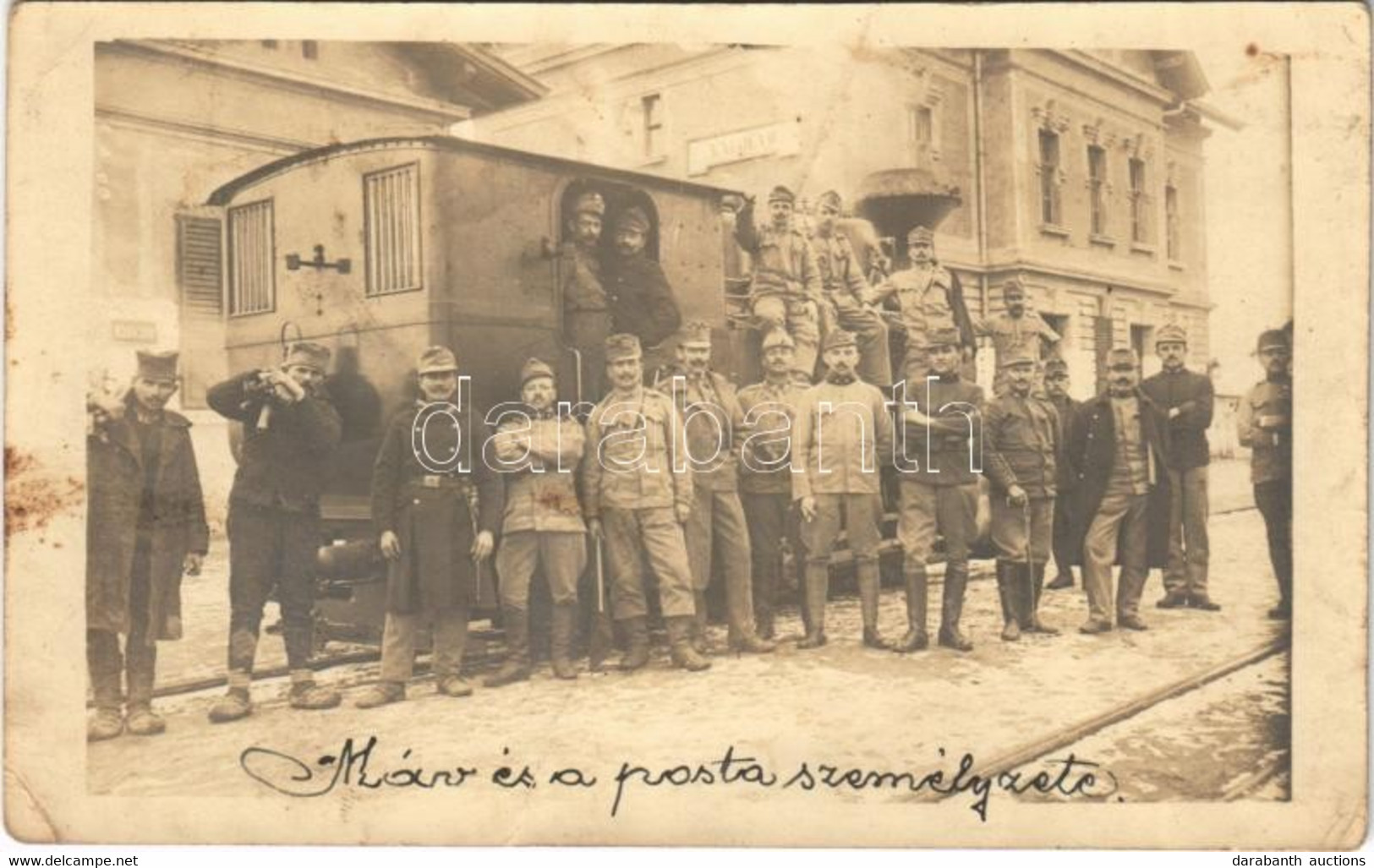 * T3/T4 1916 Valjevo, MÁV és Posta Személyzete A Vasútállomáson, Gőzmozdony / Railway Station, Locomotive, Staff Of The  - Unclassified