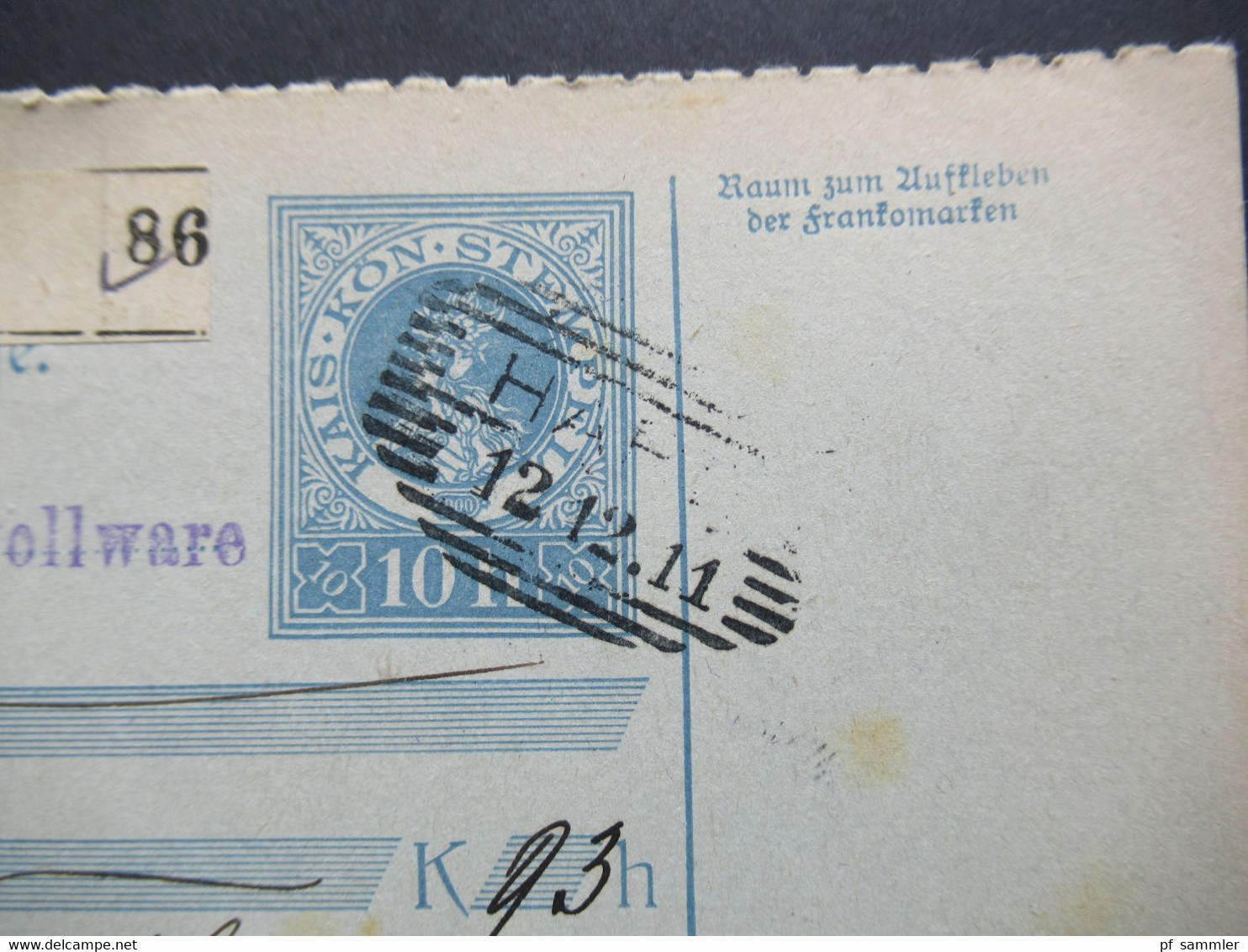 Österreich 1911 Post Begleitadresse Paketkarte Nachnahme Hard Nach Bach Strichstempel Hard Inhalt Paquet Baumwollware - Brieven En Documenten