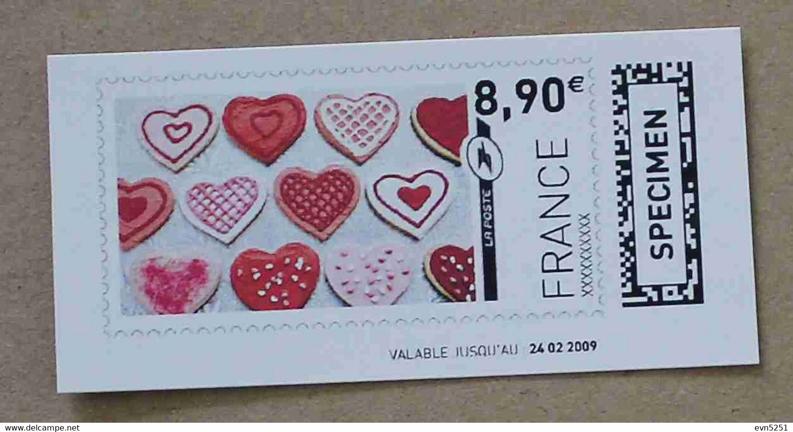 Ti02-02 : SPECIMEN - Coeurs 8.90 €  +  Coeurs "Je T'aime" 10.50 € (autoadhésifs / Autocollants) - Especimenes