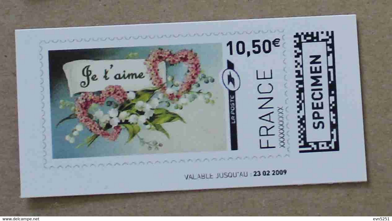 Ti02-02 : SPECIMEN - Coeurs 8.90 €  +  Coeurs "Je T'aime" 10.50 € (autoadhésifs / Autocollants) - Especimenes