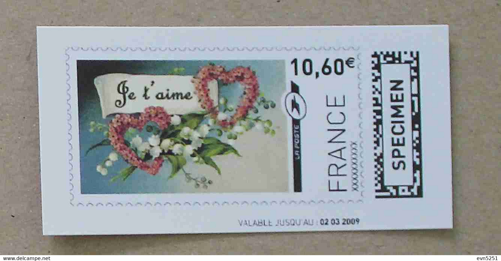 Ti02-02 : SPECIMEN -  Coeurs "Je T'aime" 10.60 €  +  Coeurd 9.00 (autoadhésifs / Autocollants) - Specimen