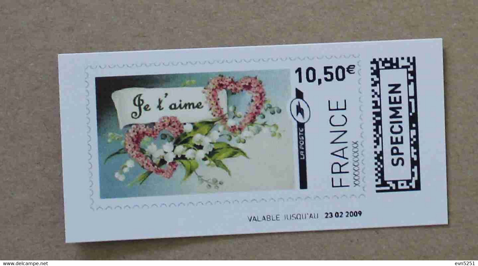 Ti02-02 : SPECIMEN -  Coeur 11.00 €  +  Coeurs "Je T'aime" 10.60 € (autoadhésifs / Autocollants) - Specimen