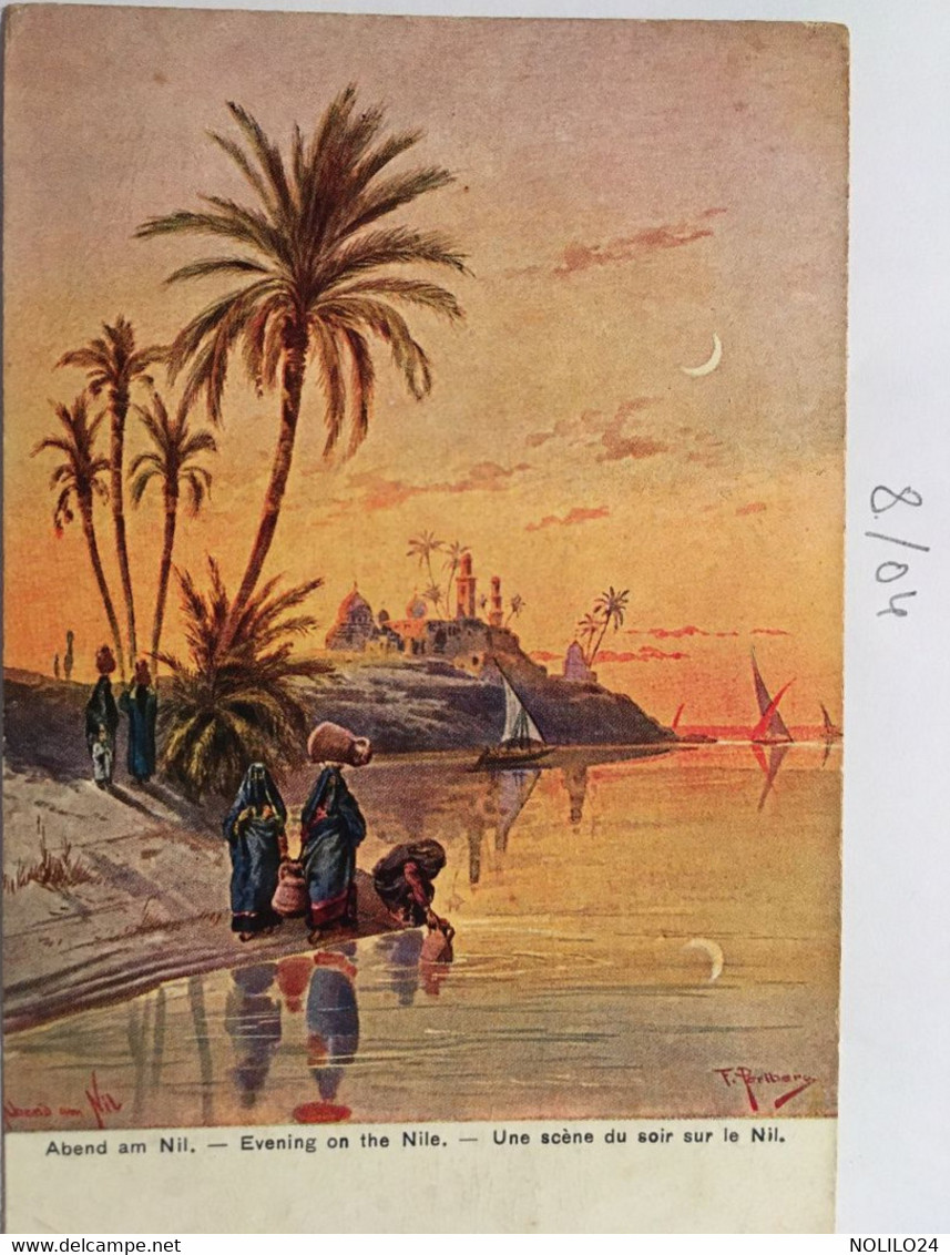 Cpa De 1922, Illustrateur Signée, F.PERLBERG "ABEND AM NIL"" Evening On The Nile" Scène Du Soir Sur Le Nil  Egypte - Perlberg, F.