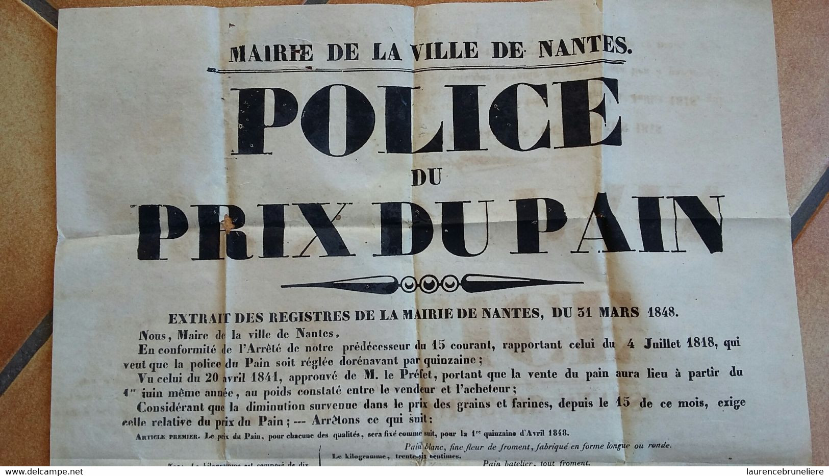 44  NANTES  AFFICHE  DU  PRIX  DU  PAIN  AVRIL  1848  TRES  RARE   THEME  DU  PAIN - Affiches