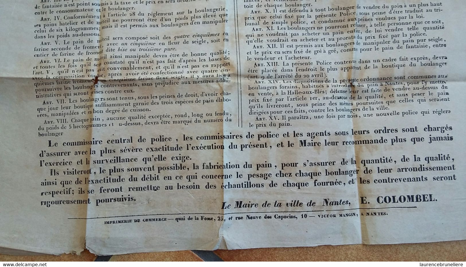 44  NANTES  AFFICHE  DU  PRIX  DU  PAIN  AVRIL  1848  TRES  RARE   THEME  DU  PAIN - Plakate