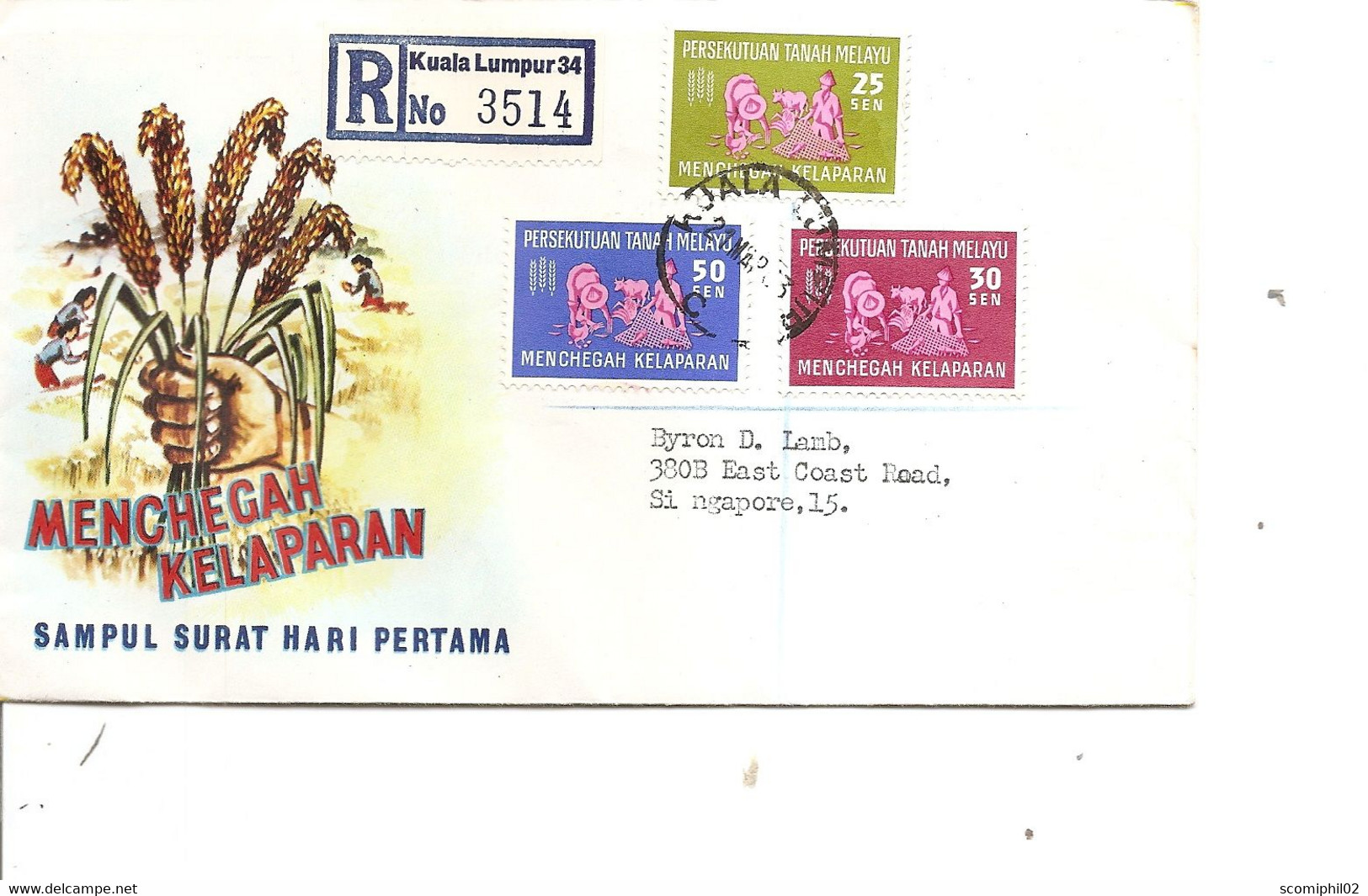 Malaisie ( FDC De 1963 Voyagé En Recommandé De KualaLumpur  Vers Singapour à Voir) - Federation Of Malaya