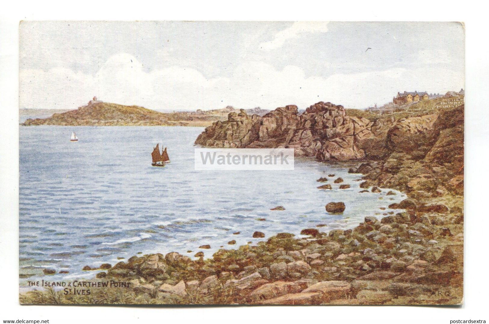 A R Quinton Postcard No. 3696 - The Island & Carthew Point, St Ives, Cornwall - 1940's - Quinton, AR