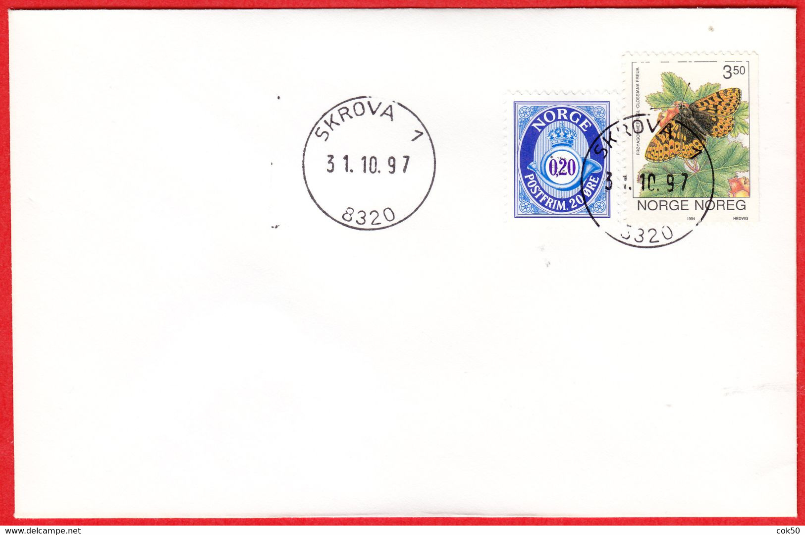 NORWAY -  8320 SKROVA 1 Ø24 Mm (Nordland County) - Last Day/postoffice Closed On 1997.10.31 - Ortsausgaben