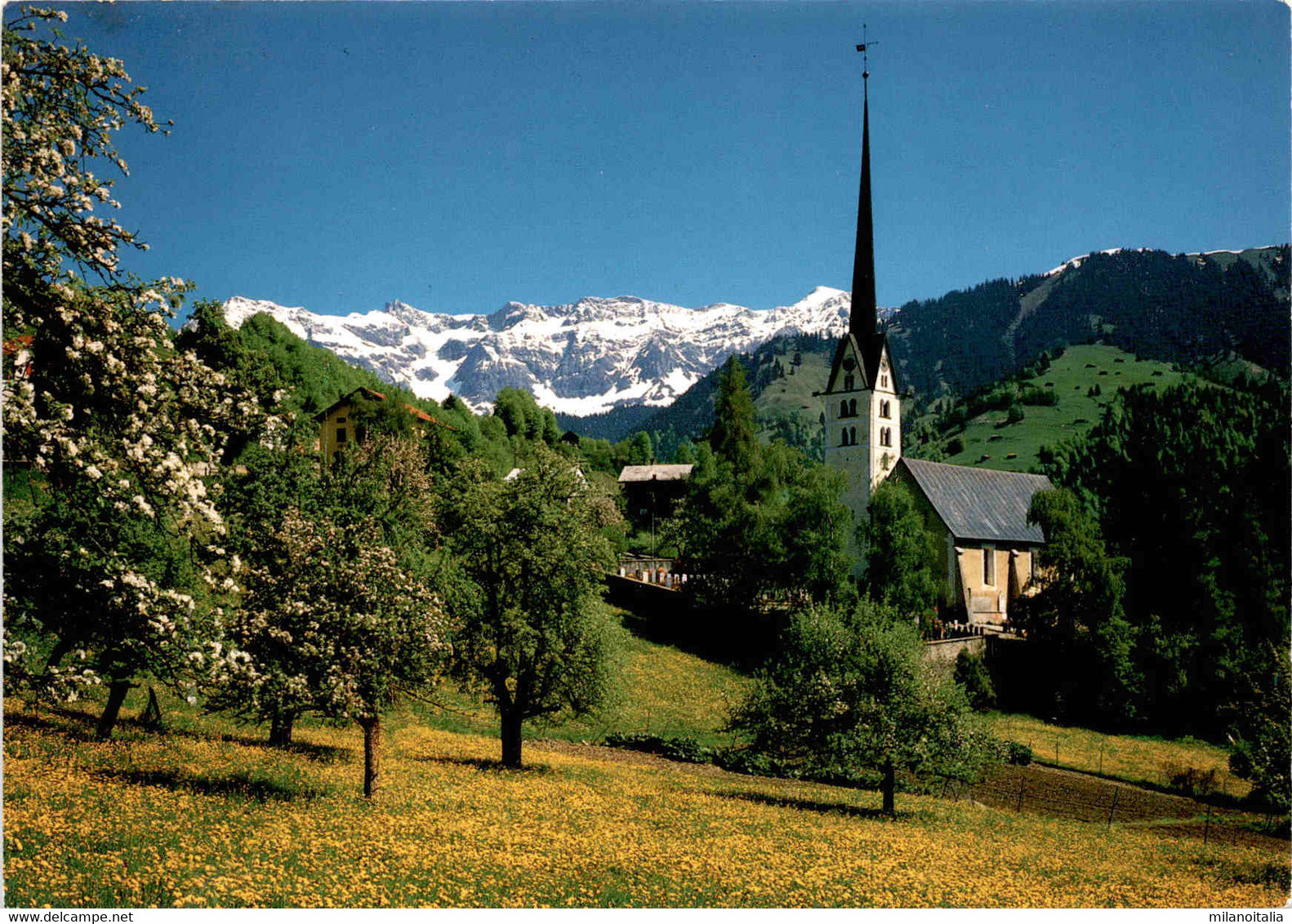 Seewis Im Prättigau, Kirche Mit Blick Auf Die Schesaplana (39-617) * 16. 8. 1993 - Seewis Im Prättigau