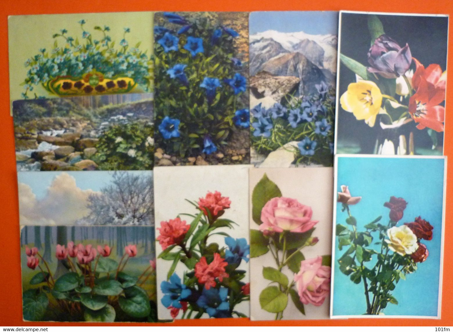 FLOWERS , LOT 10 OLD POSTCARDS - Flowers
