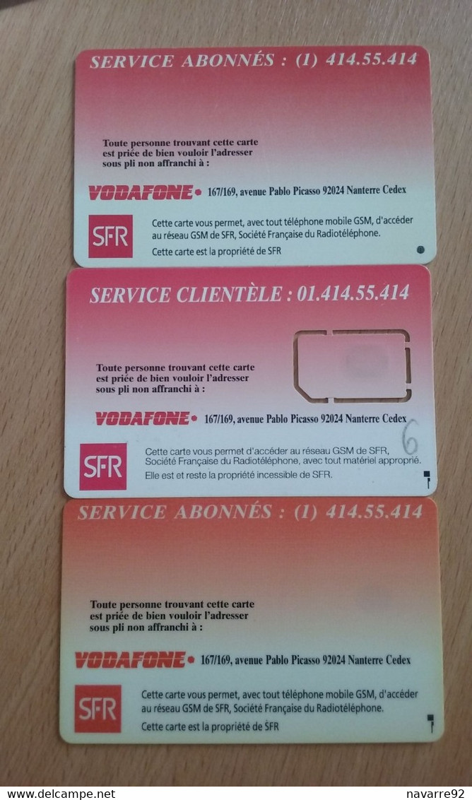 LOT 3 CARTES ANCIENNES GSM SIM VODAFONE B.E ET T.B.E !!! - Autres & Non Classés