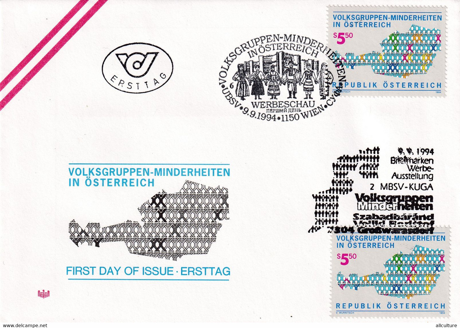 A8404 - ERSTTAG, ETHNIC MINORITIES OF REPUBLIK OESTERREICH AUSTRIA WIEN 1994 USED STAMP ON COVER - Cartas & Documentos