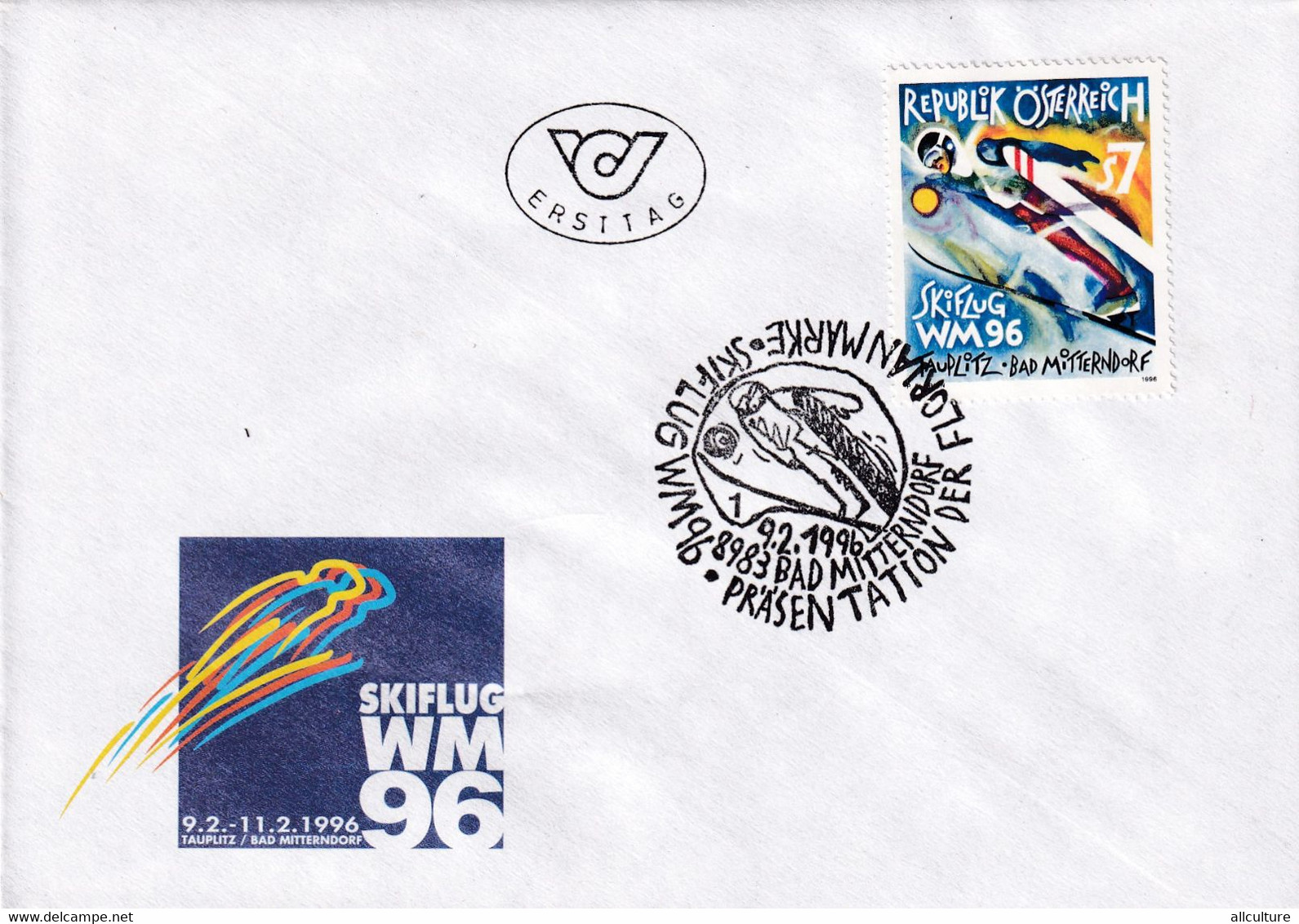 A8411- ERSTTAG, SPORT SKIFLUG WM96, REPUBLIK OESTERREICH AUSTRIA 1996 USED STAMP ON COVER - Ski