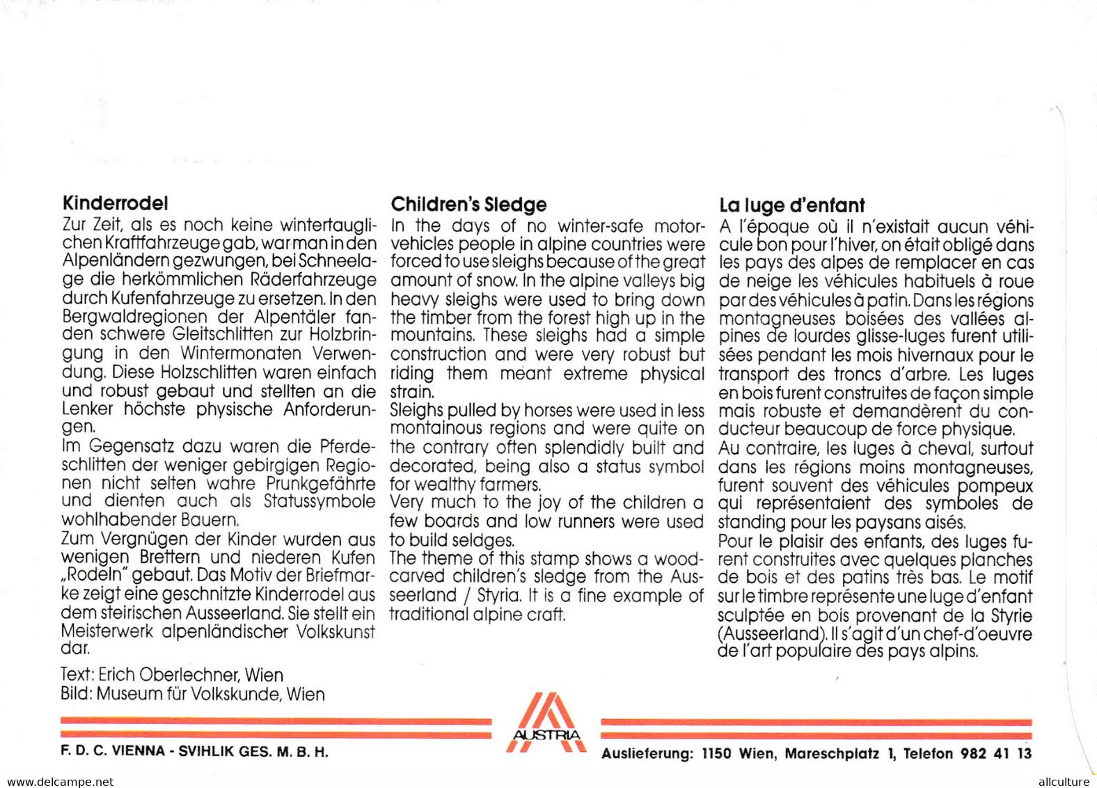 A8424- ERSTTAG, CHILDREN'S SLEDGE,REPUBLIK OESTERREICH 1994 GRAZ USED STAMP ON COVER - Briefe U. Dokumente