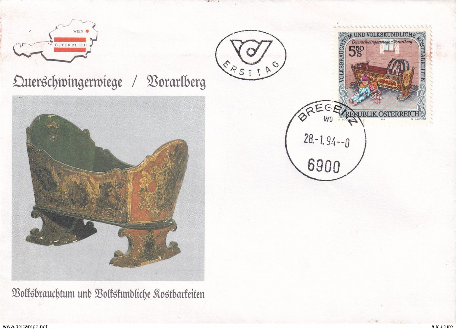 A8425- ERSTTAG, ROCKER-CARDLE FROM VORARLBERG,REPUBLIK OESTERREICH 1994 BREGENZ USED STAMP ON COVER - Storia Postale